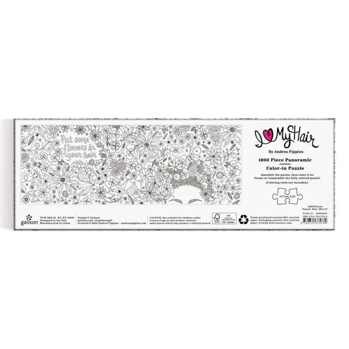 Andrea Pippins Flowers In Your Hair Color-In 1000 Piece Panoramic Puzzle