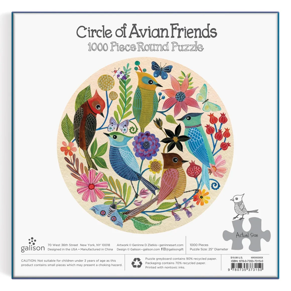 Circle of Avian Friends 1000 Piece Round Puzzle