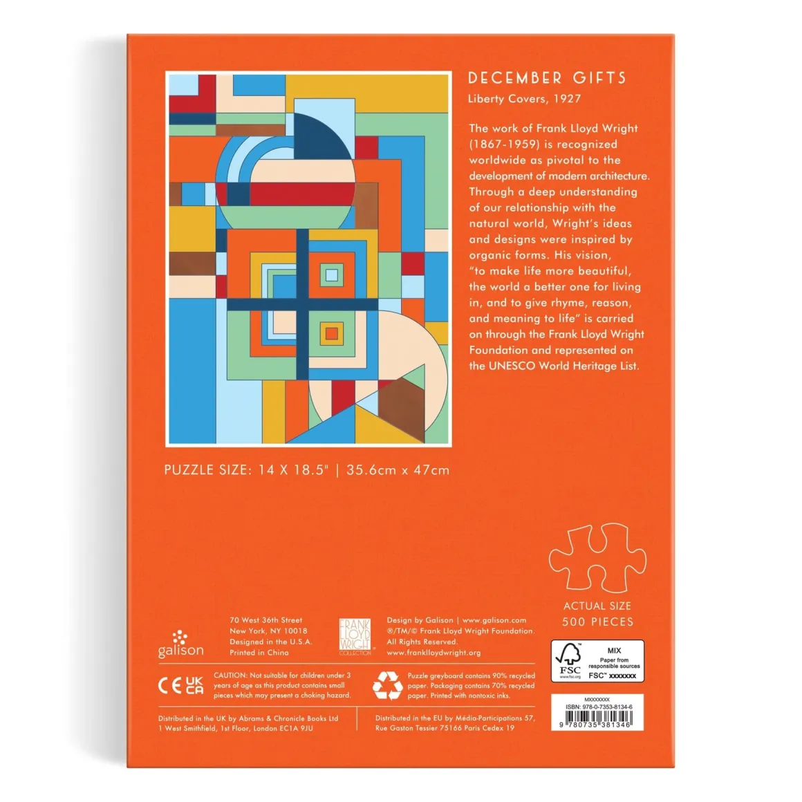 Frank Lloyd Wright December Gifts 500 Piece Book Puzzle