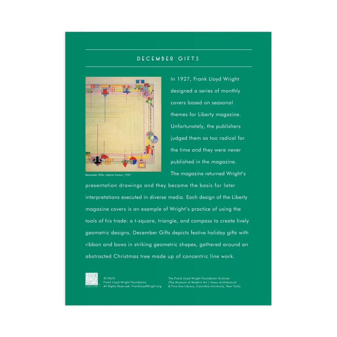 Frank Lloyd Wright December Gifts 1000 Piece Foil Puzzle