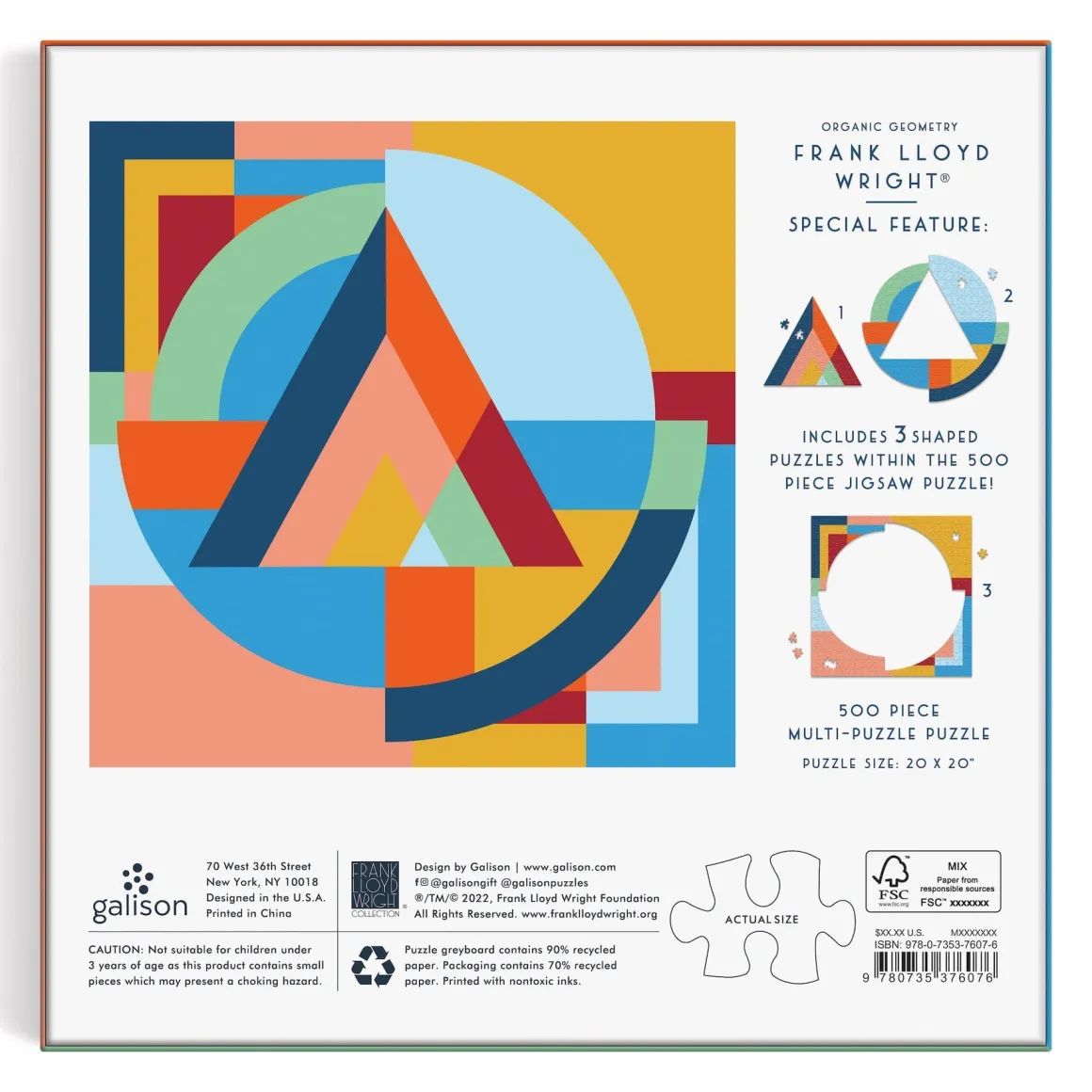Frank Lloyd Wright Organic Geometry 500 Piece Multi-Puzzle Puzzle