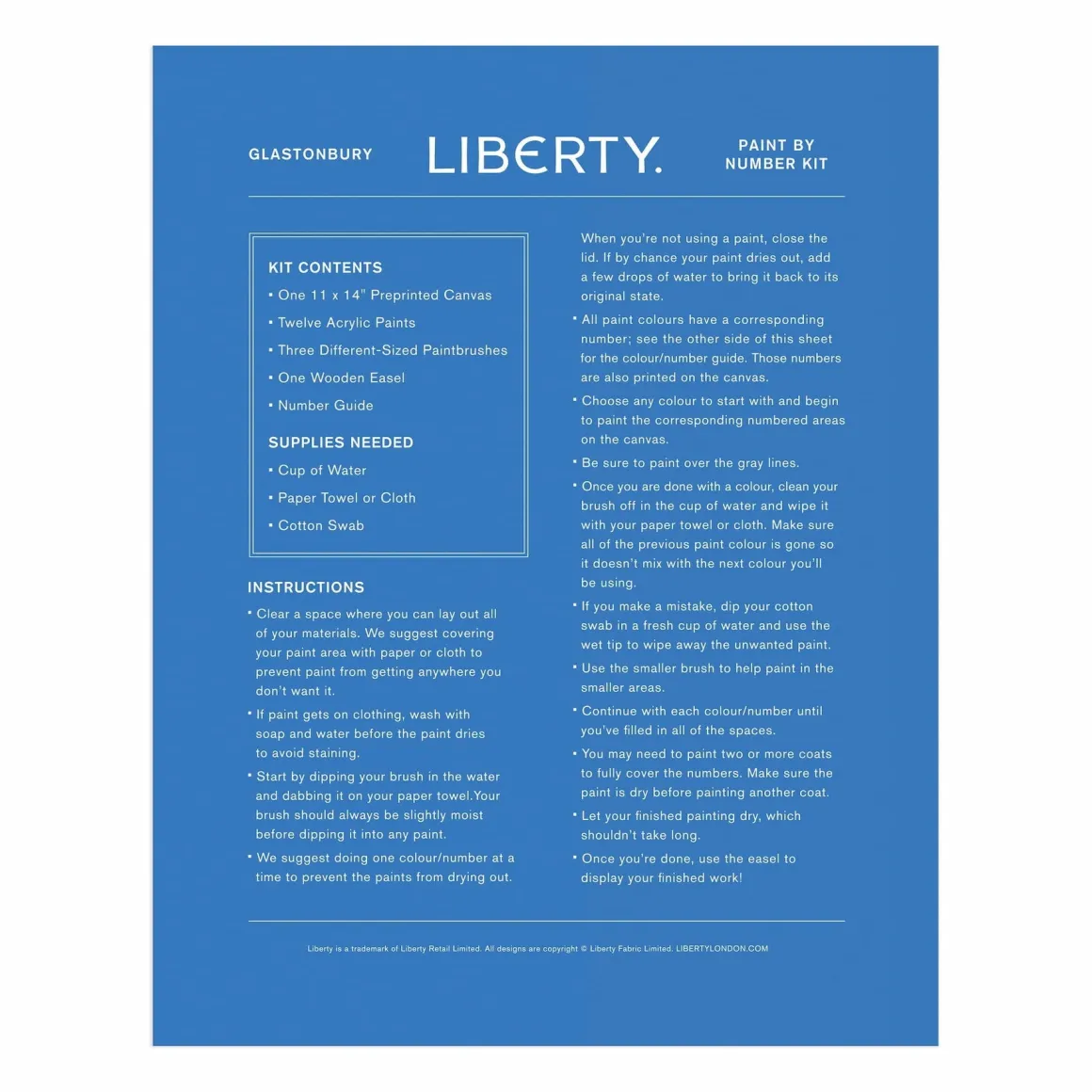 Liberty Glastonbury 11 x 14 Paint By Number Kit