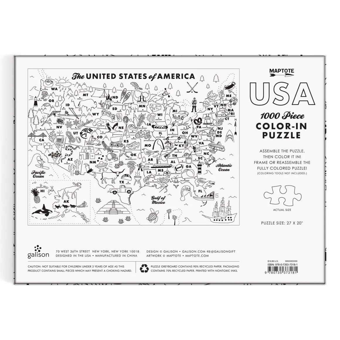 Maptote USA Color-In 1000 Piece Puzzle