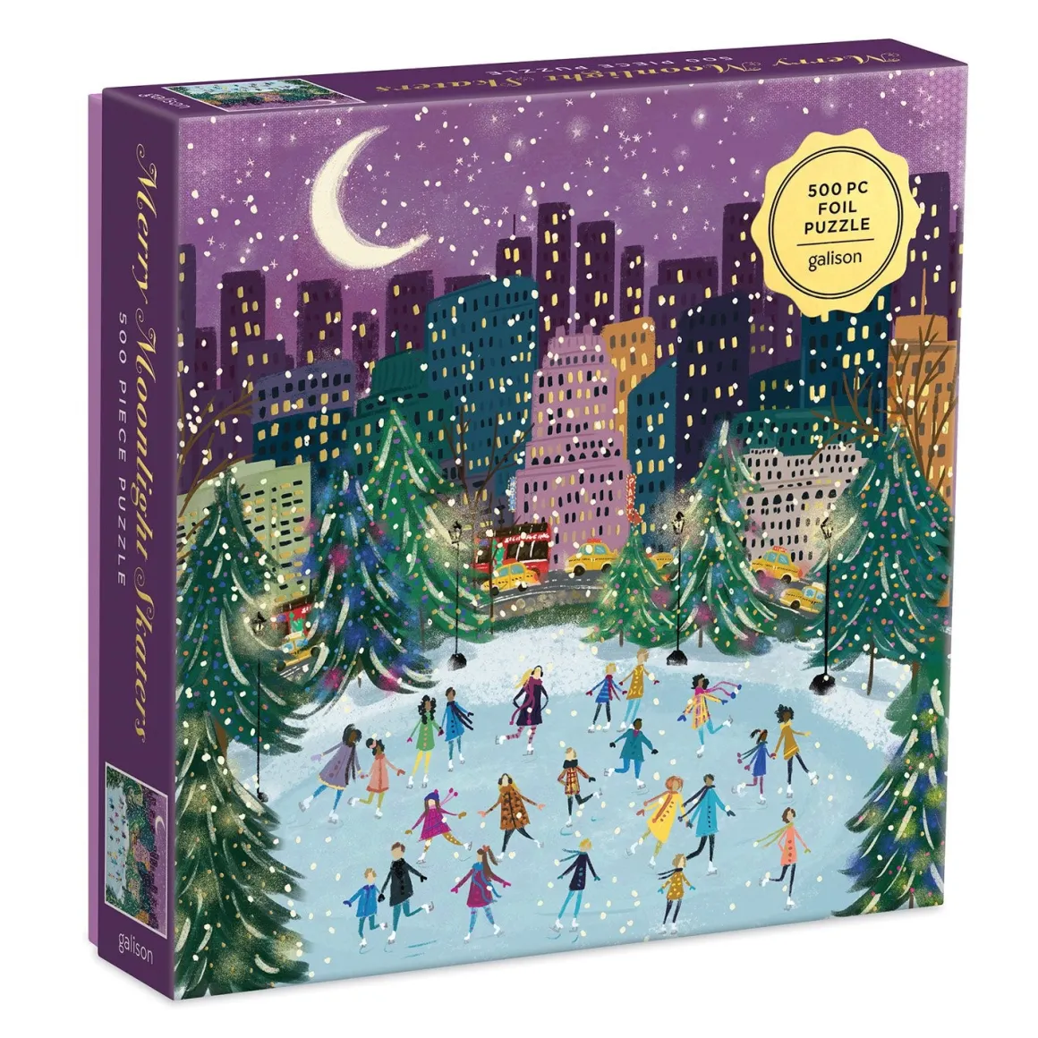 Merry Moonlight Skaters 500 Piece Foil Jigsaw Puzzle