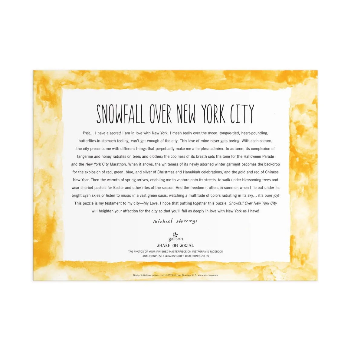 Michael Storrings Snowfall Over New York City 1000 Piece Puzzle