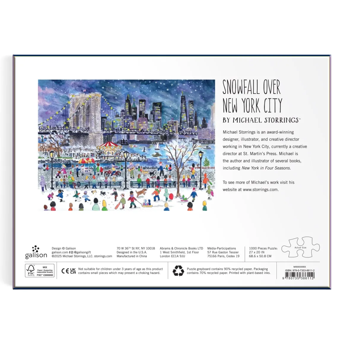 Michael Storrings Snowfall Over New York City 1000 Piece Puzzle