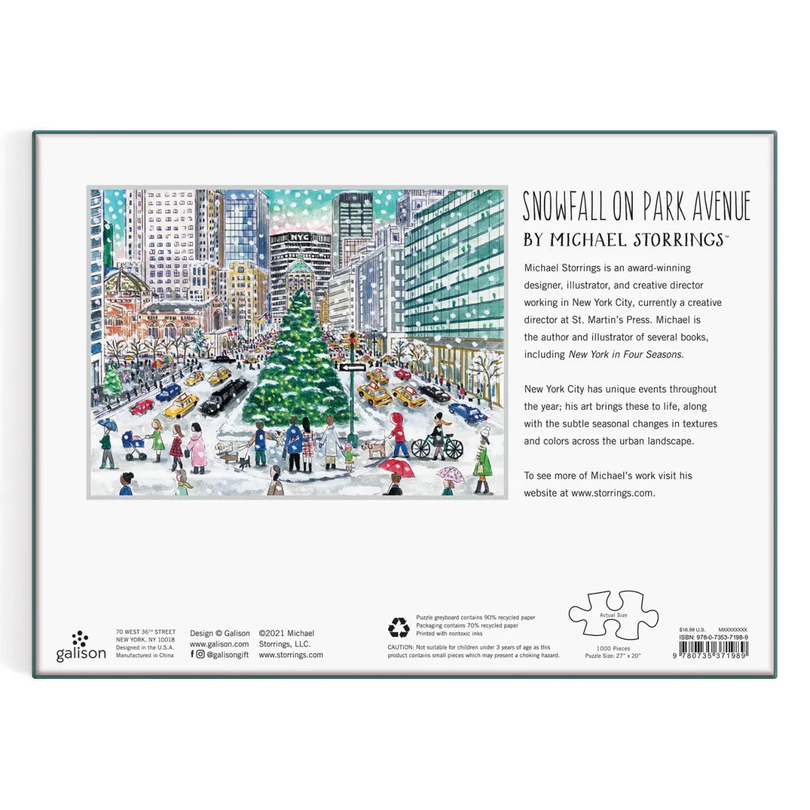Michael Storrings Snowfall on Park Avenue 1000 Piece Puzzle