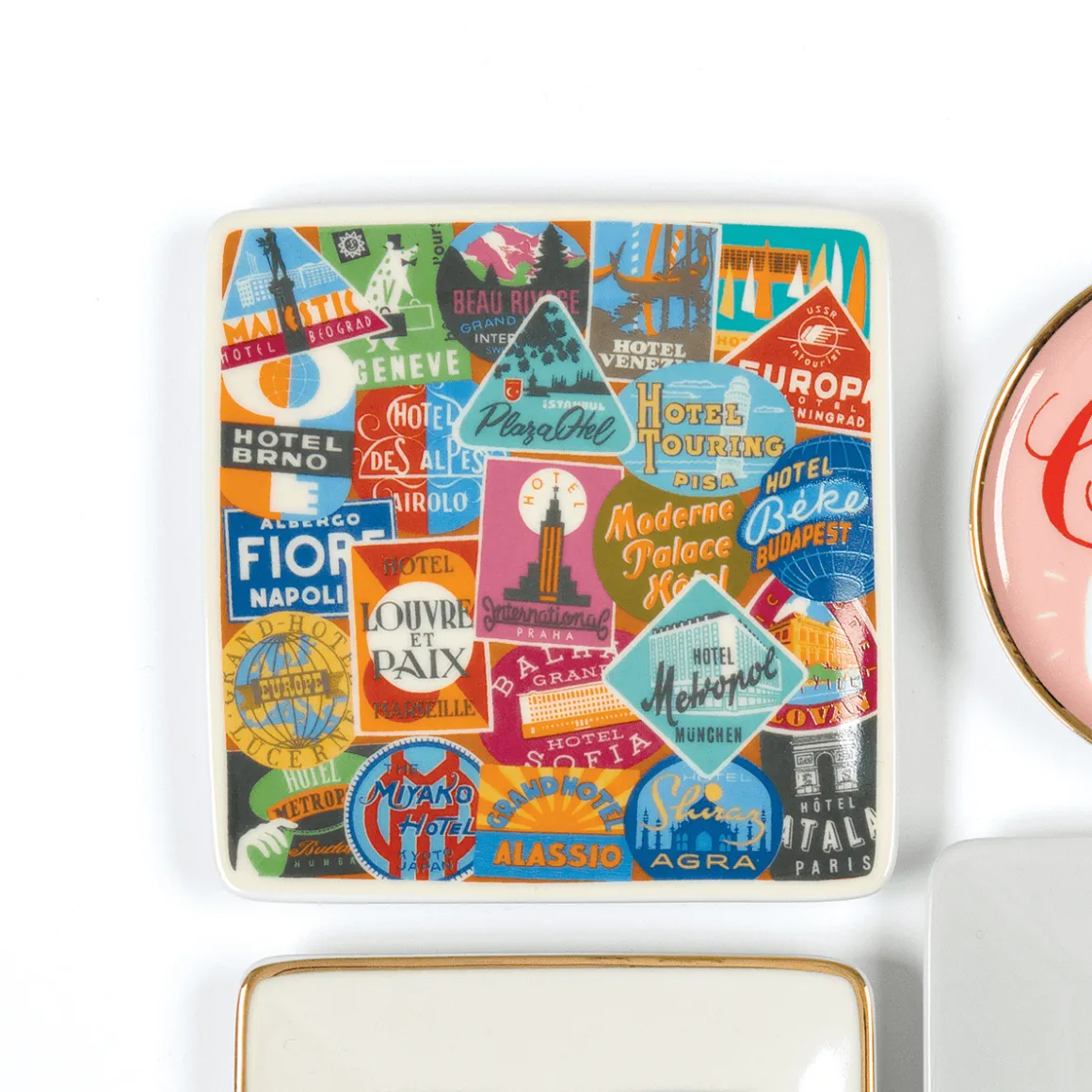 Troy Litten Vintage Travel Luggage Labels Small Porcelain Tray