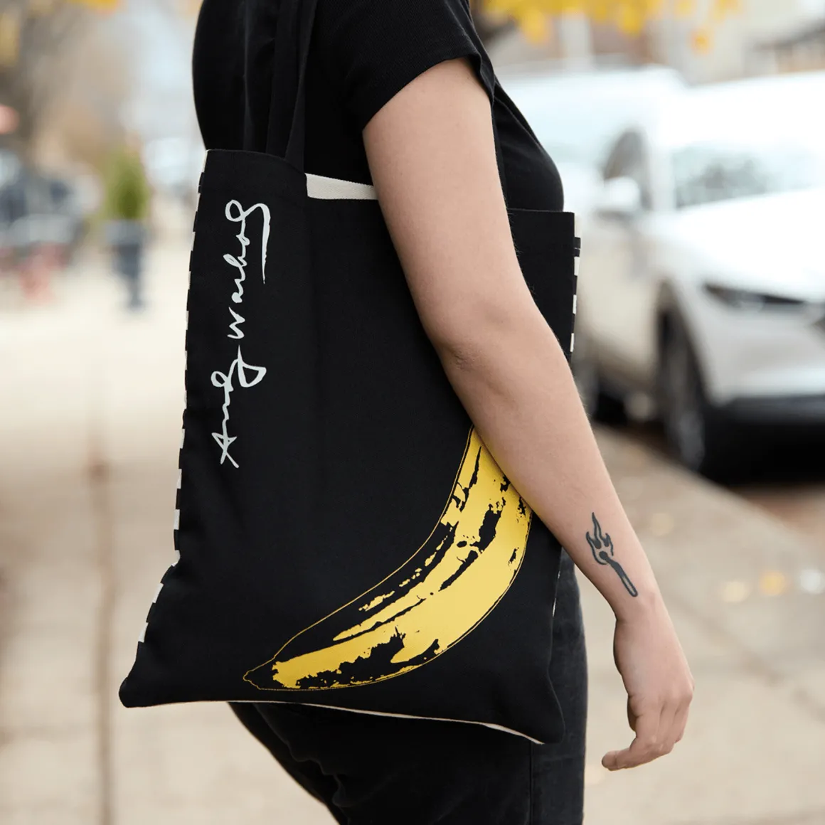 Warhol Banana Canvas Tote Bag - Black