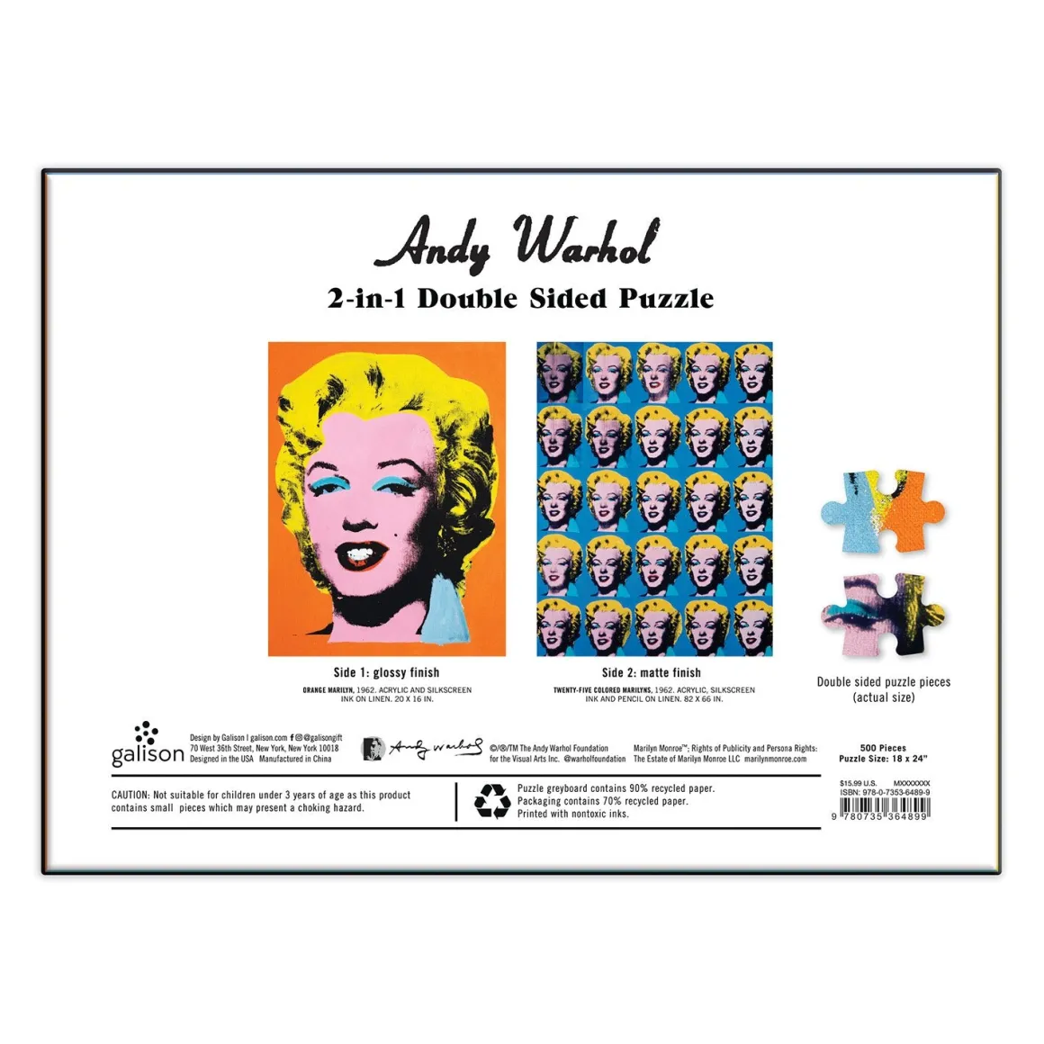 Warhol Marilyn Double-Sided 500 Piece Jigsaw Puzzle